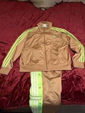 adidas Firebird TT Track Top in Brown with Neon Green Trim